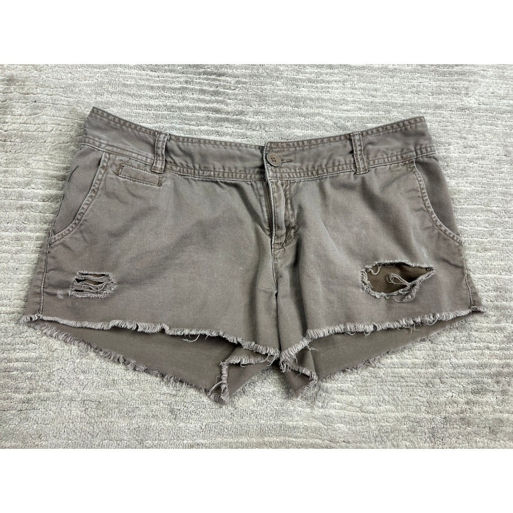 Mossimo Supply Co Shorts Women 11 Brown Distressed Cutoff Raw Hem Mid Rise Twill